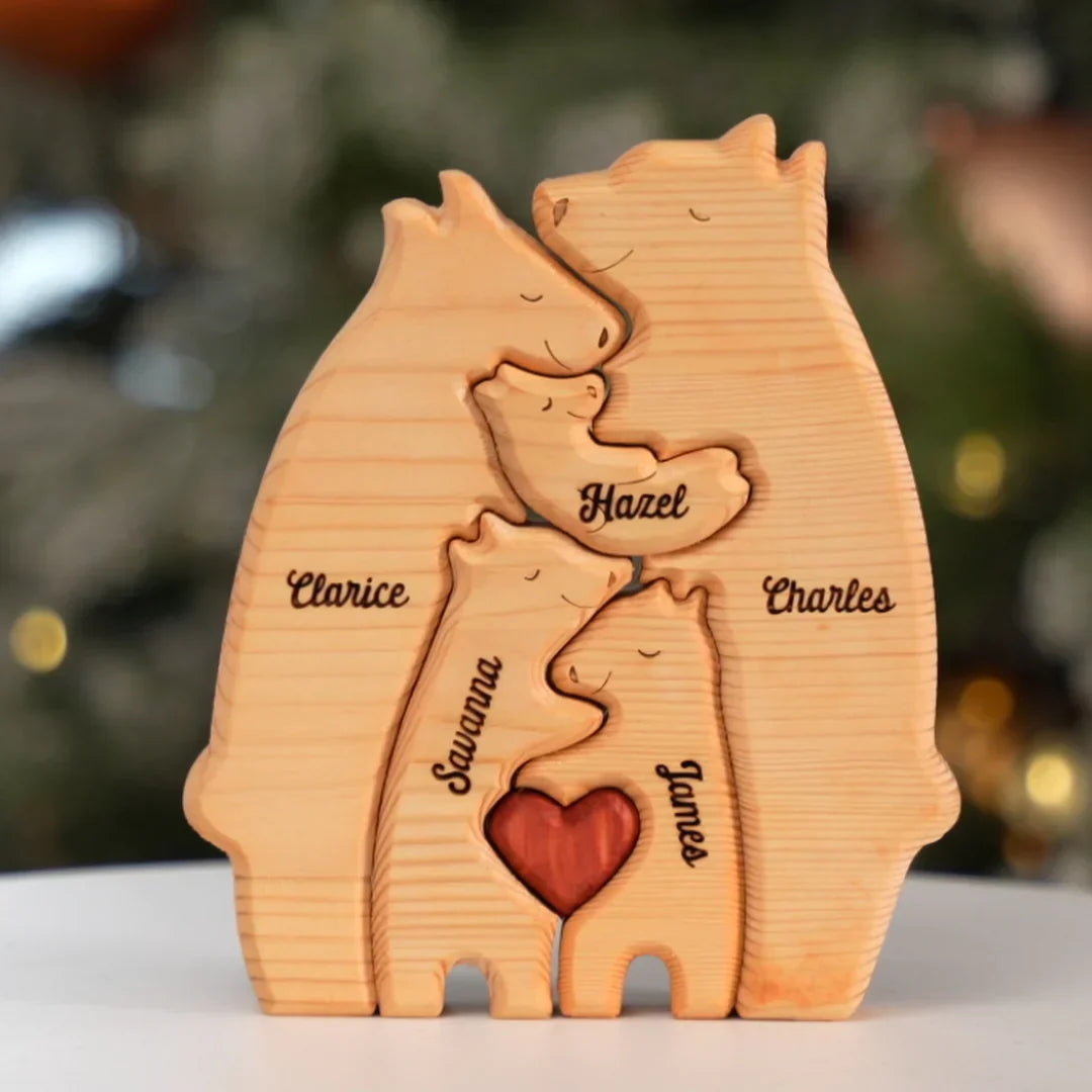 Personalizované dřevěné rodinné puzzle s medvědem 
